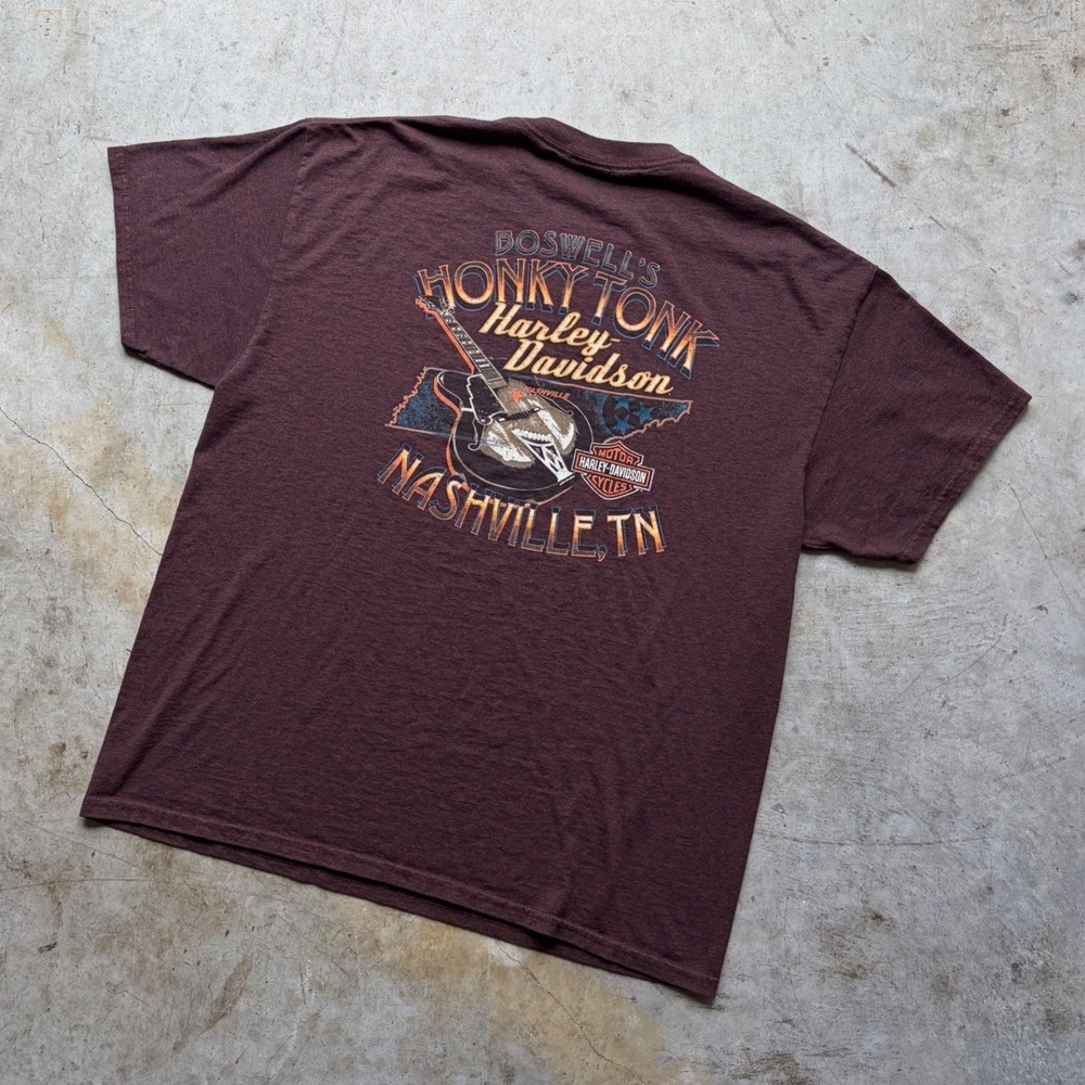 Harley Davidson Nashville Music City T-Shirt Mens XL Boswells Honky Tonk Maroon